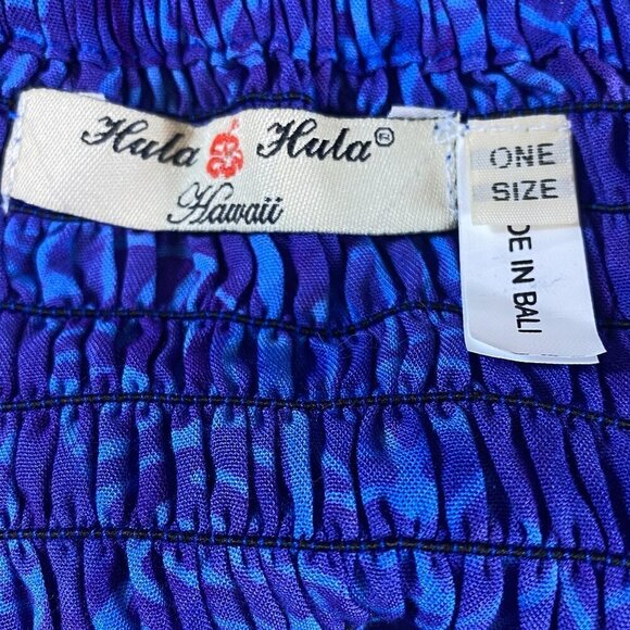 Hula Hula Hawaii Halter Dress One Size Blue & Purple Batik Floral #340D - Picture 7 of 8